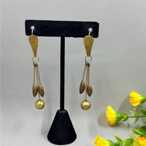 Modernist Gold and Bronze Toned Vintage Dangle Earrings